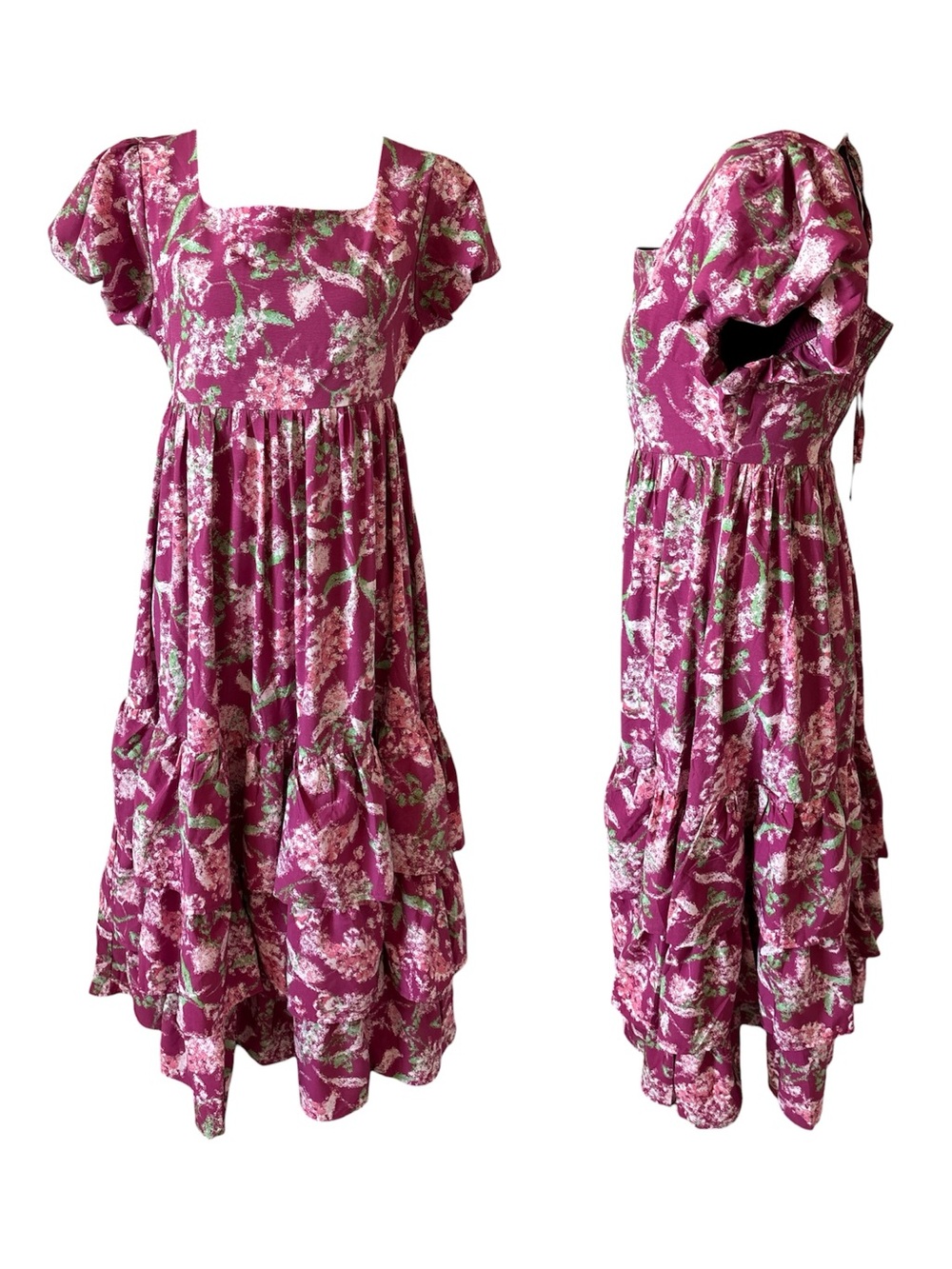 NWOT Entro Floral Tiered Smocked Puff Sleeve Bump & Maternity Friendly Dress